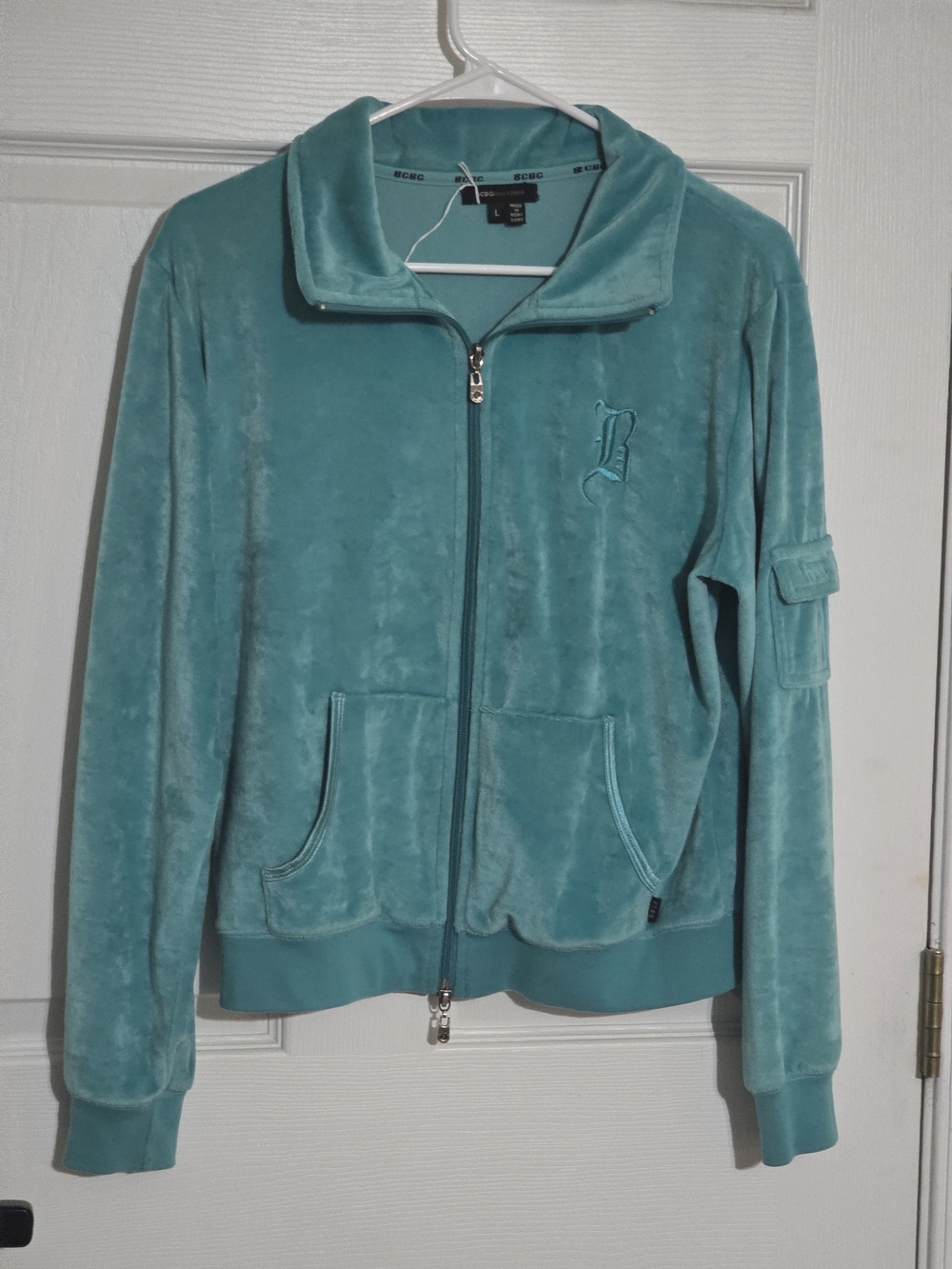 BCBGMaxAzria Teal Velour Zip Bomber Jacket